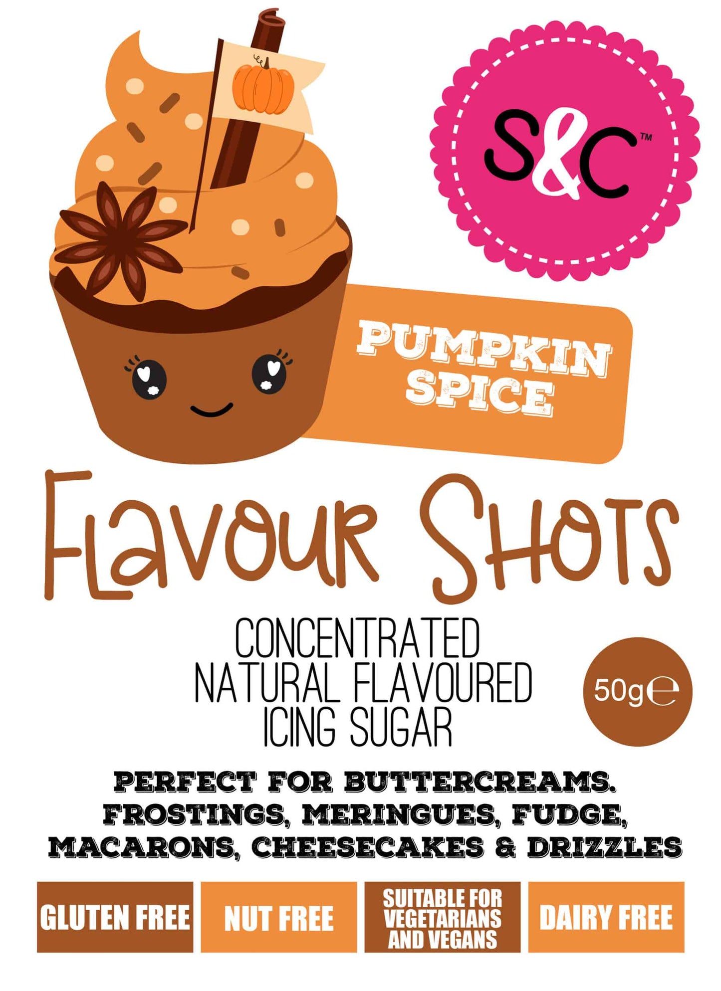 Pumpkin Spice - Flavour Shots - Concentrated Icing Sugar 50g