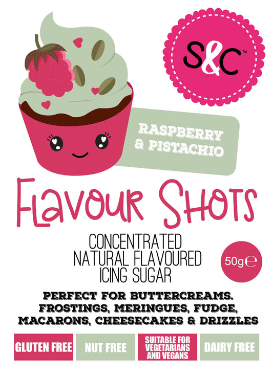 Raspberry & Pistachio - Flavour Shots - Concentrated Icing Sugar 50g