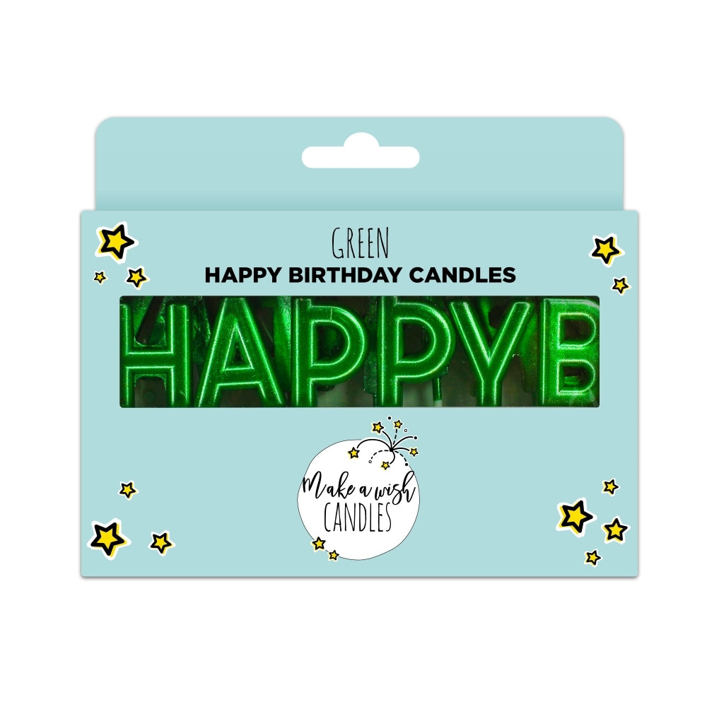 MAKE A WISH - Classic Gold, Silver, Red 'Happy Birthday' Candles