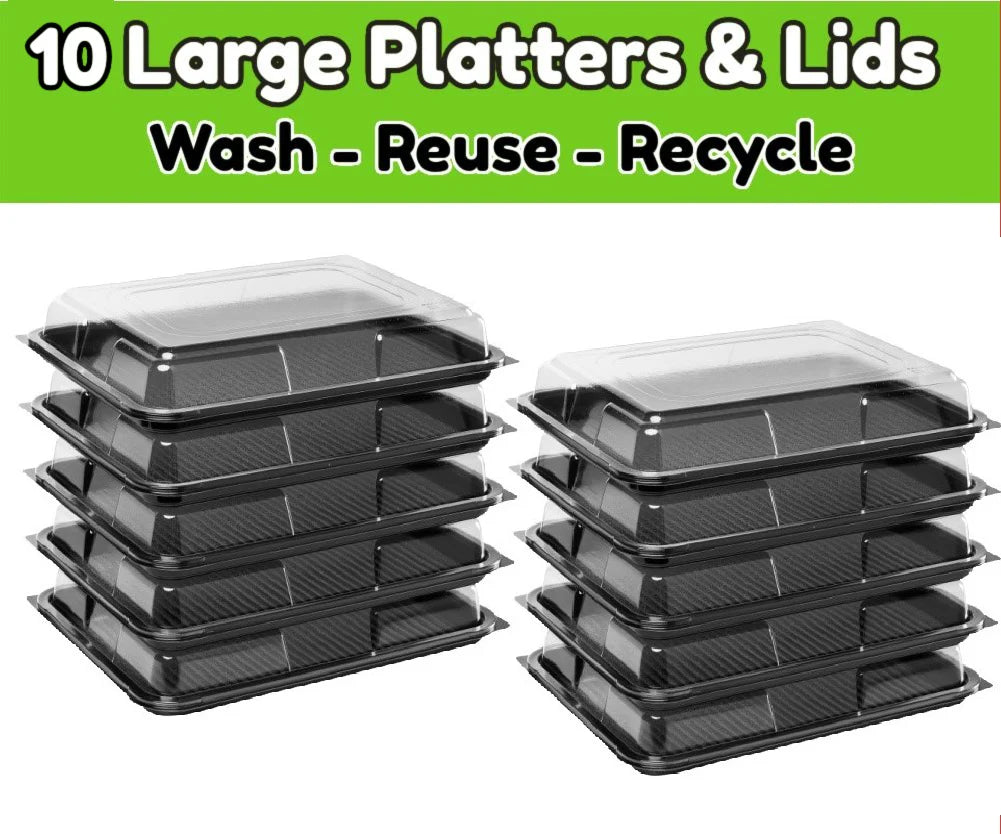 Medium Black Serving Platters With Clear Lids