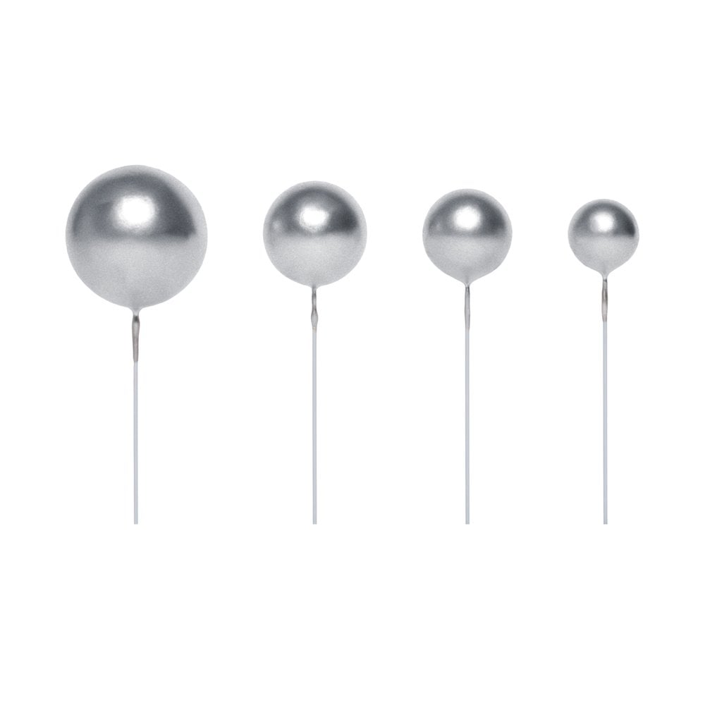 Metallic Silver - Sphere Cake Deco Balls (Pack Of 5)