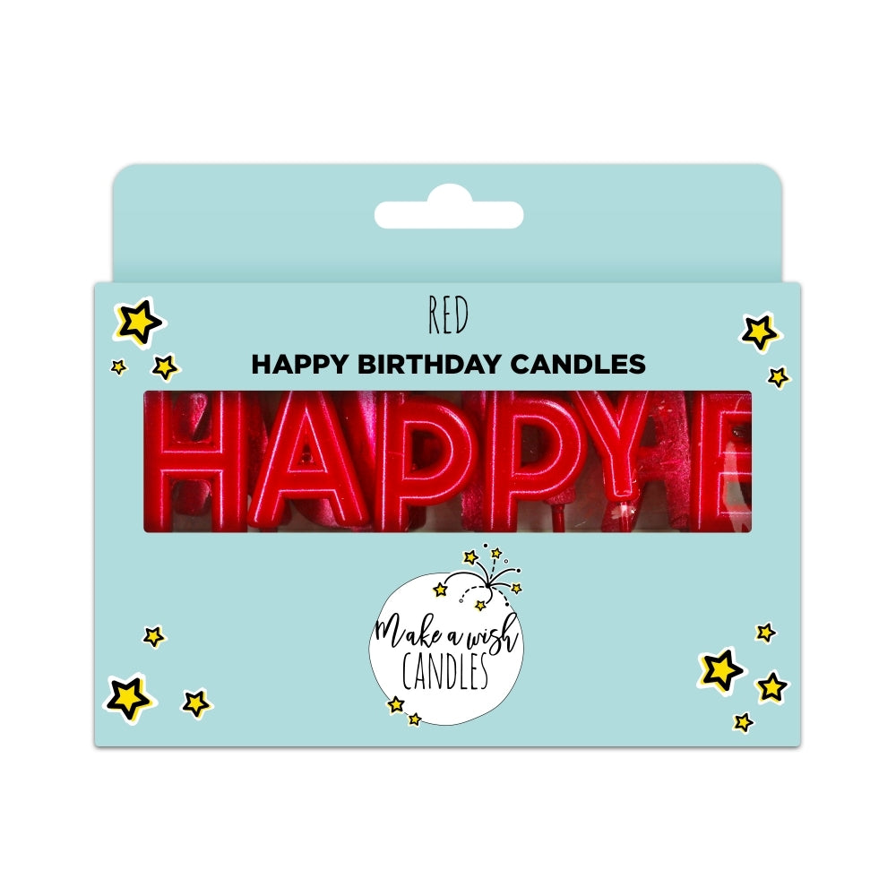 MAKE A WISH - Classic Gold, Silver, Red 'Happy Birthday' Candles