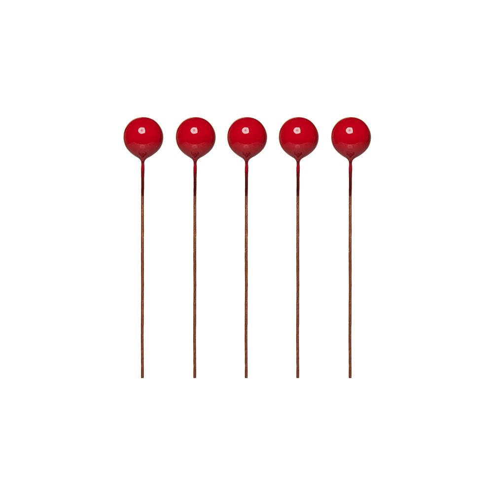 Red - Sphere Cake Deco Balls (Pack Of 5) - 1cm