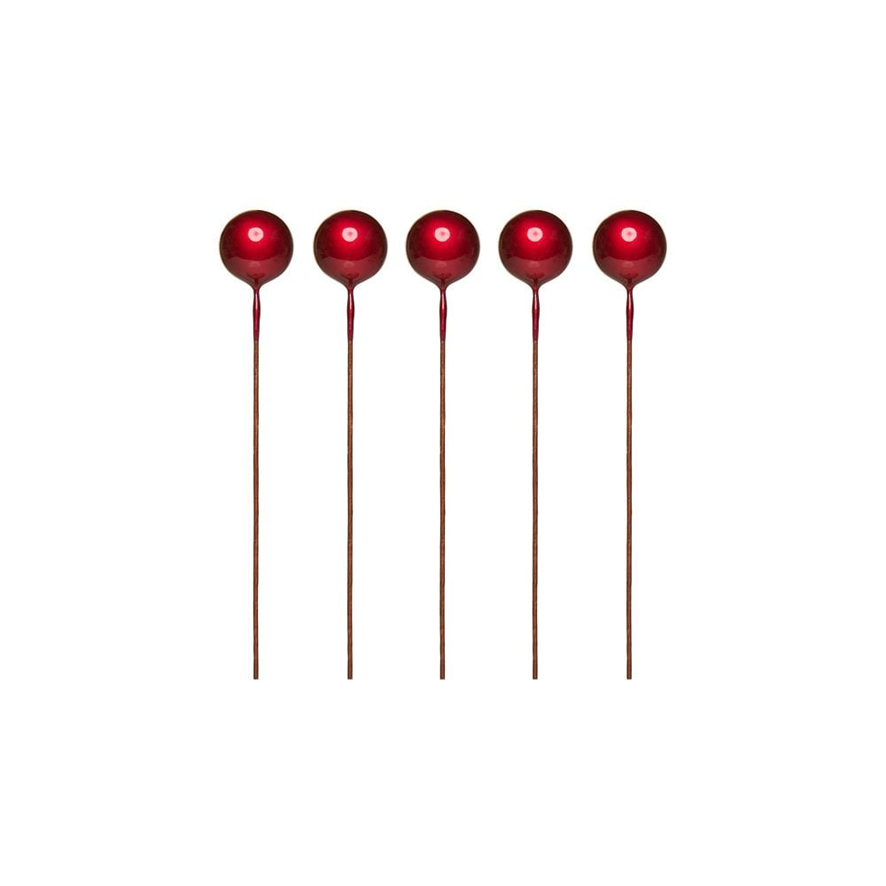 Silver Red - Sphere Cake Deco Balls (Pack Of 5) - 1cm