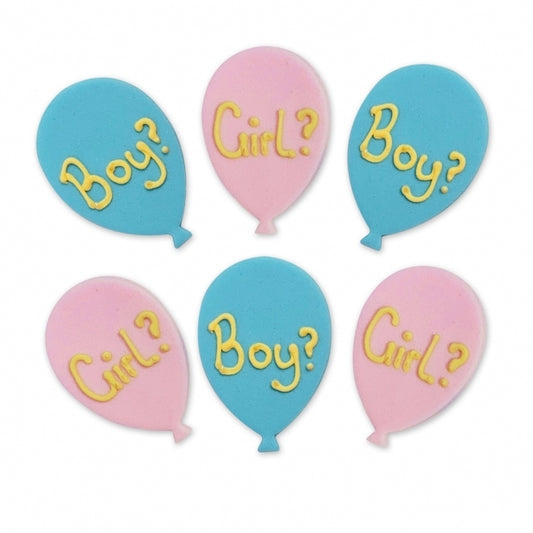 ANNIVERSARY HOUSE Gender Reveal Balloons Sugar Toppers x 6