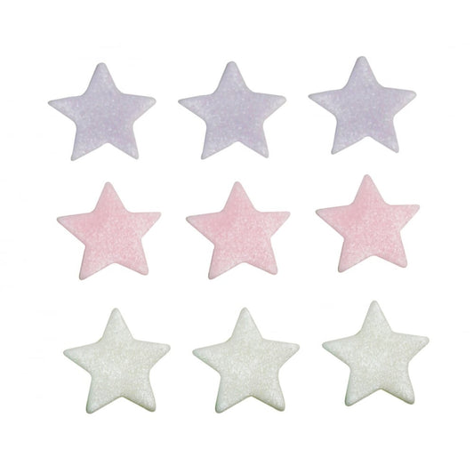 ANNIVERSARY HOUSE Lilac, Pink And White Matt Star Sugar Toppers x 9