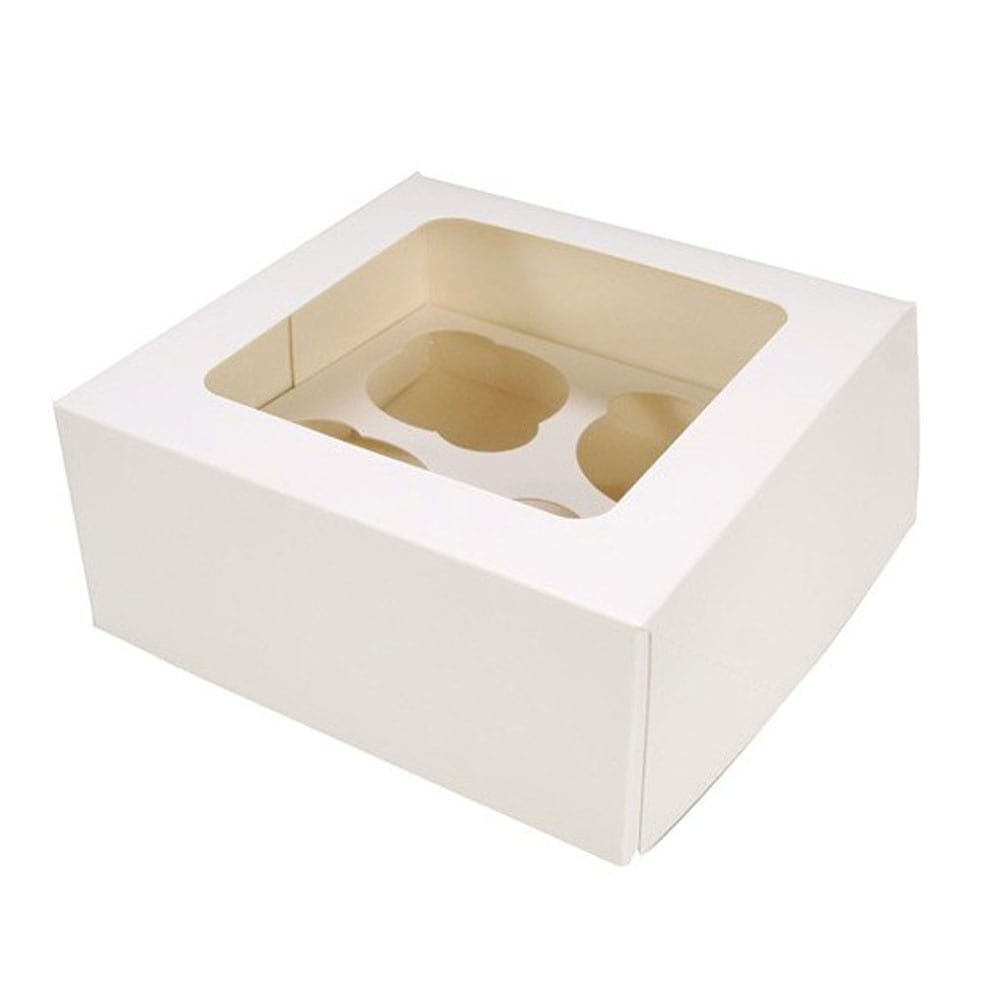 White Cupcake Box with Window and Insert - Holds 4