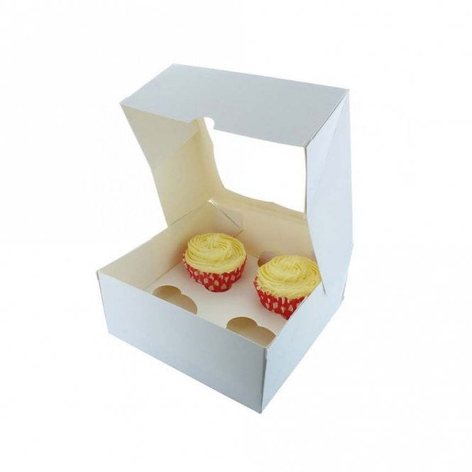 White Cupcake Box with Window and Insert - Holds 4