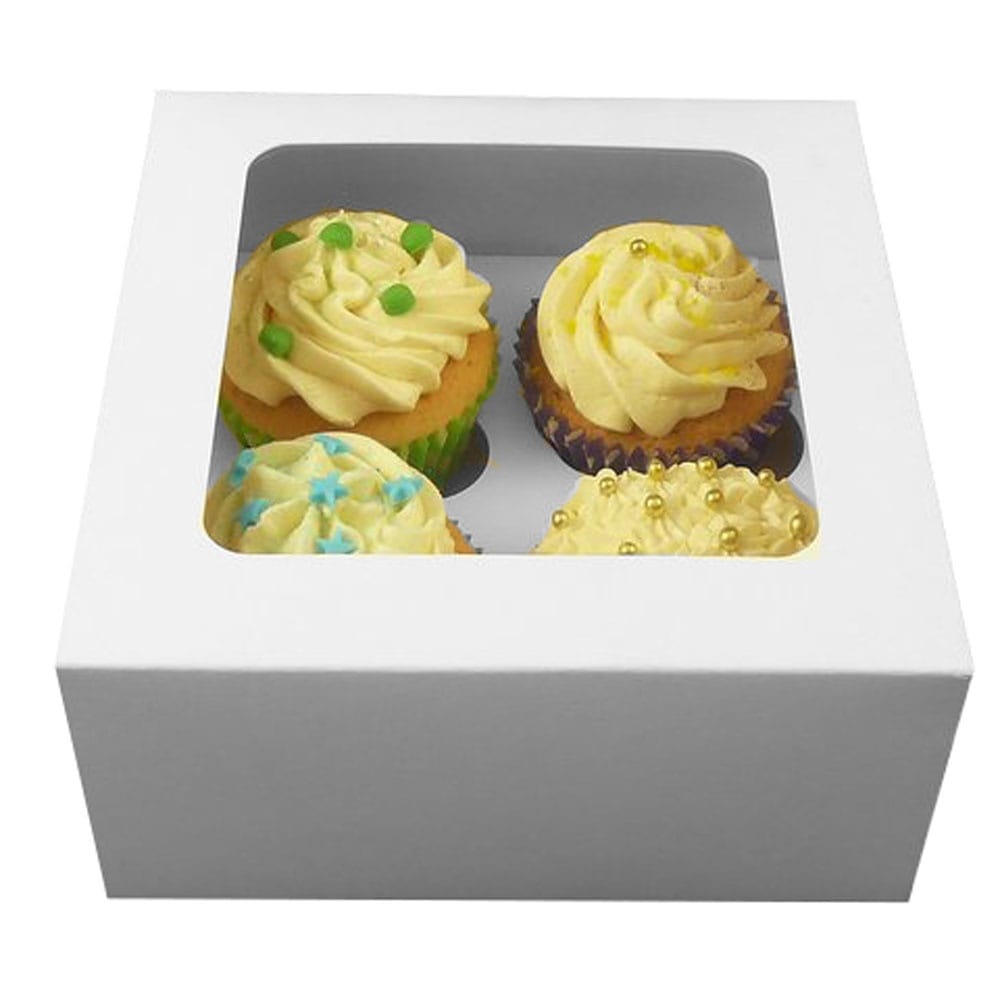 White Cupcake Box with Window and Insert - Holds 4