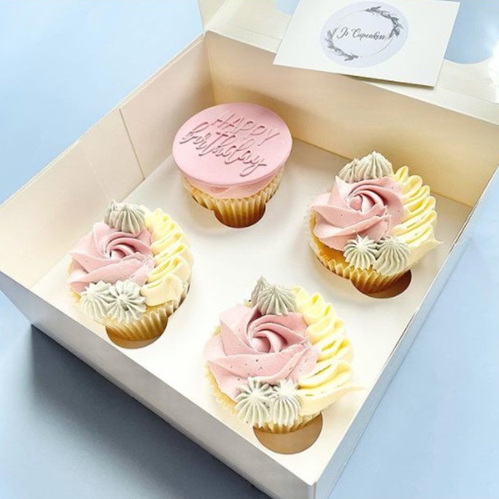 White Cupcake Box with Window and Insert - Holds 4