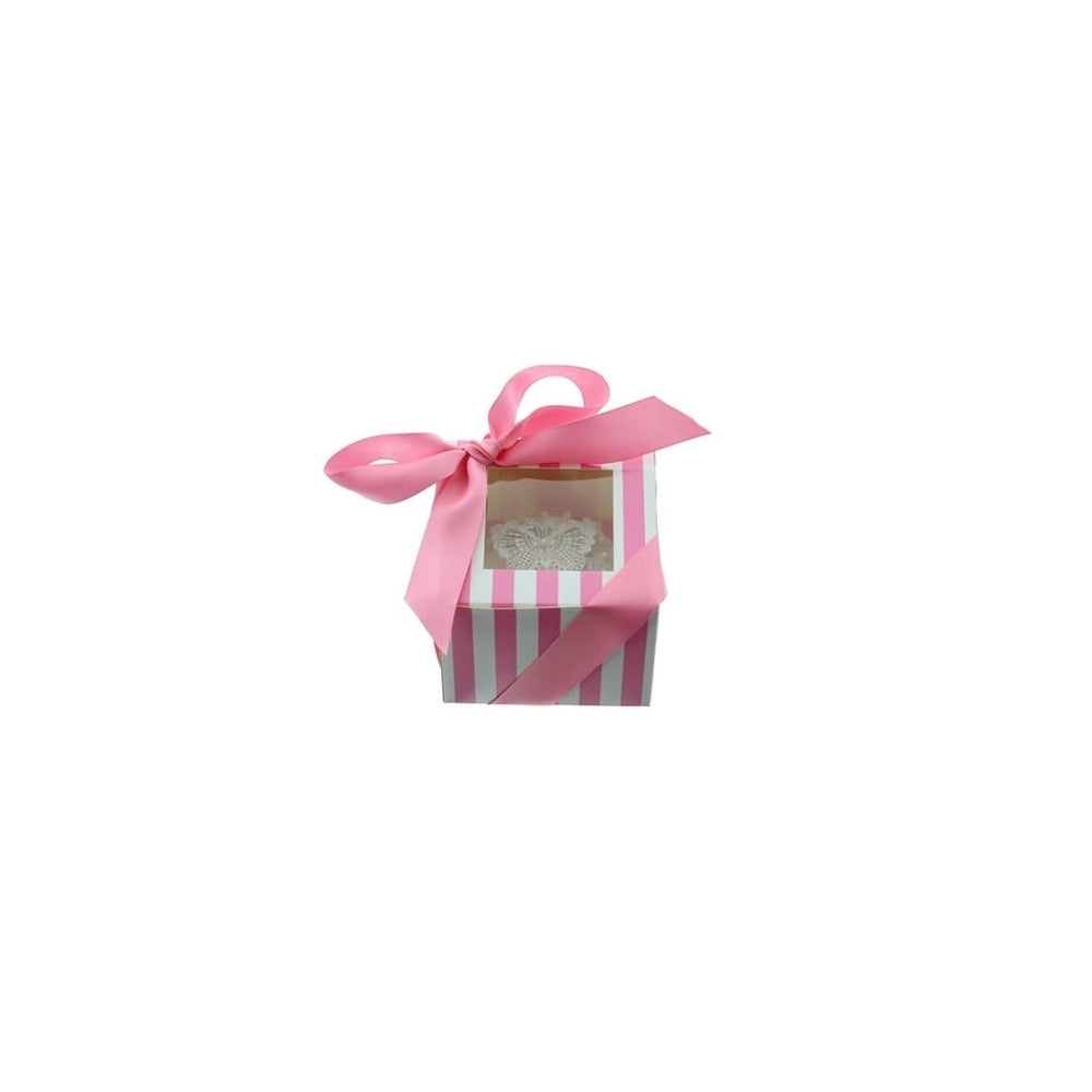 Pink & White Luxury Striped Cupcake Box - Holds 1