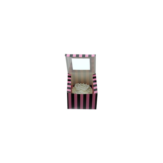 Single Pink & Black Luxury Striped Cupcake Box