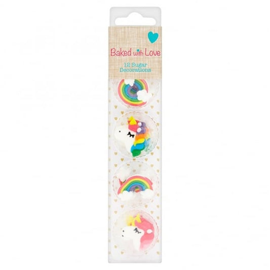 CULPITT Unicorn And Rainbow Edible Sugar Toppers Set Of 12