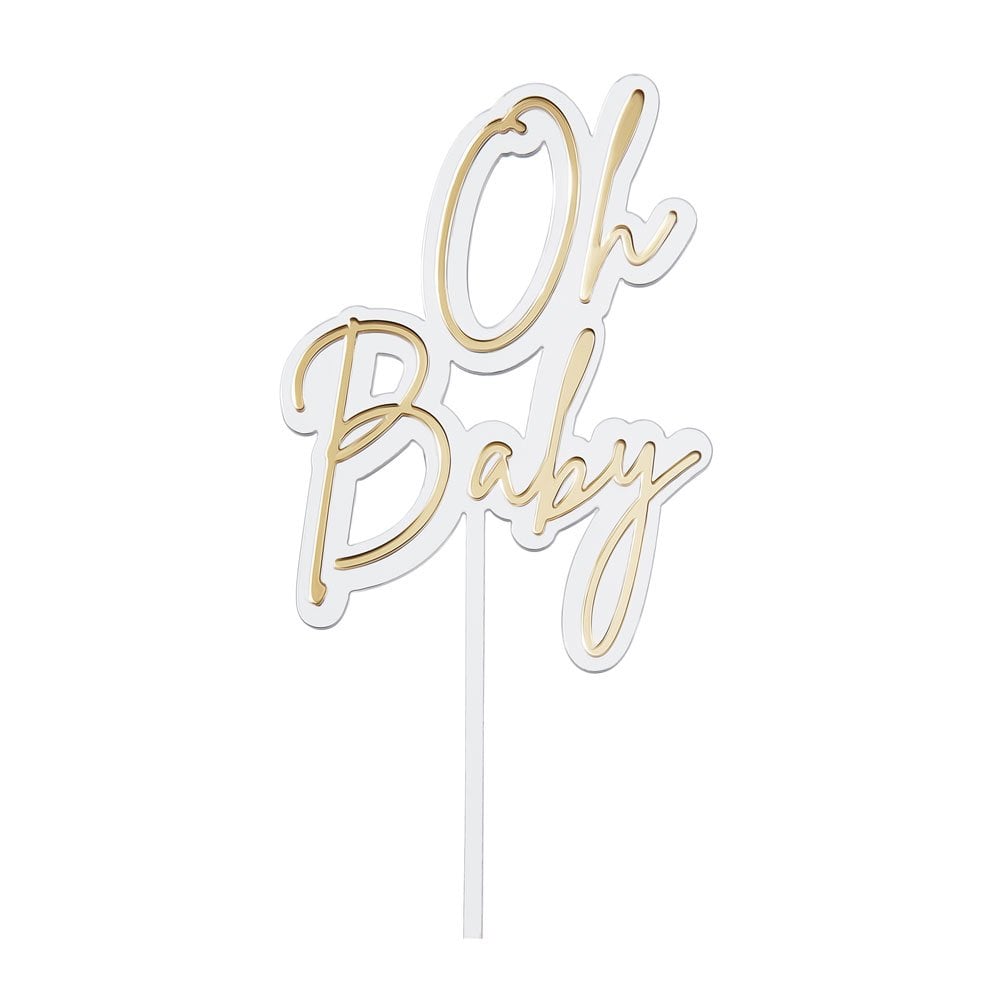 Oh Baby - Clear/Gold Double Layer Cake Decorating Topper