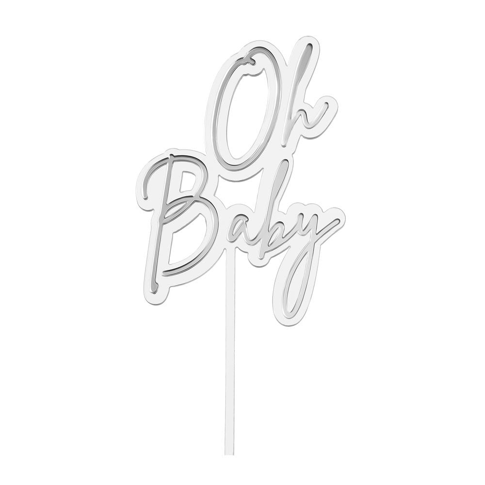 Oh Baby - Clear/Silver Double Layer Cake Decorating Topper