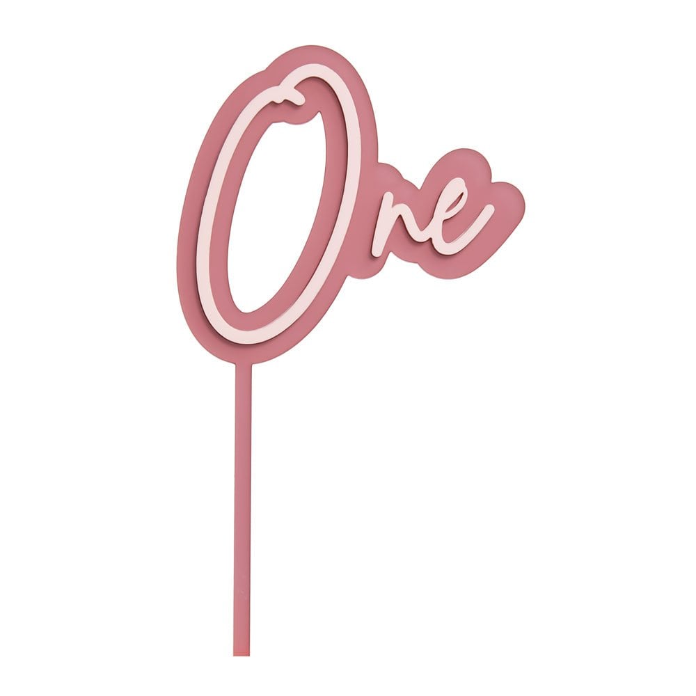 One - Pink/Light Pink Double Layer Cake Decorating Topper