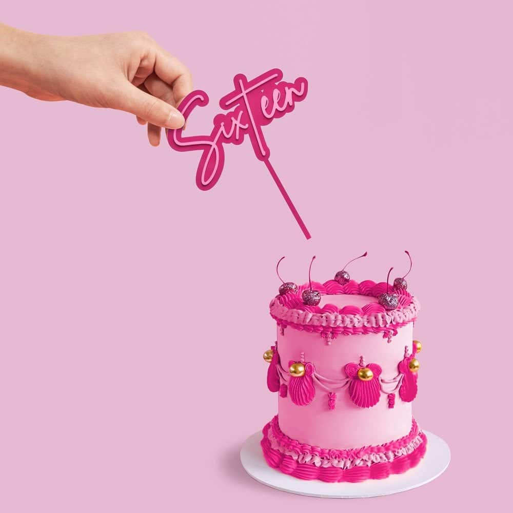 Sixteen - Hot Pink/Pink Double Layer Cake Decorating Topper