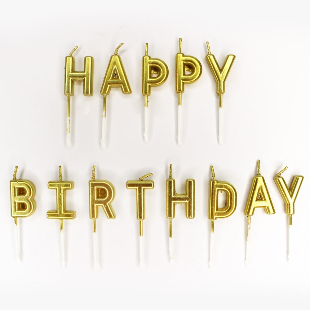 MAKE A WISH - Classic Gold, Silver, Red 'Happy Birthday' Candles