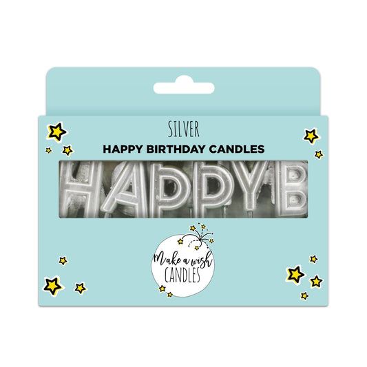 MAKE A WISH - Silver 'Happy Birthday' Candles