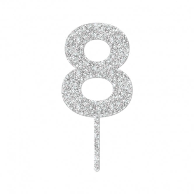MAKE A WISH Silver Glitter - Birthday Number Acrylic Cake Topper
