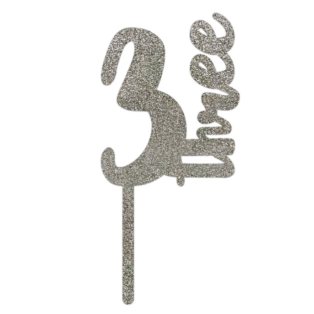 MAKE A WISH Silver Glitter - Number Acrylic Topper