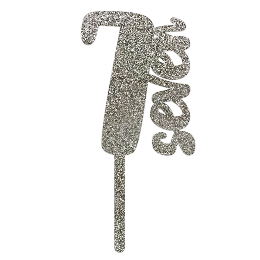 MAKE A WISH Silver Glitter - Number Acrylic Topper