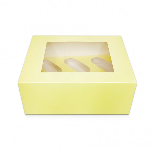 4" Deep Pastel Yellow Luxury Cupcake Box - Holds 6