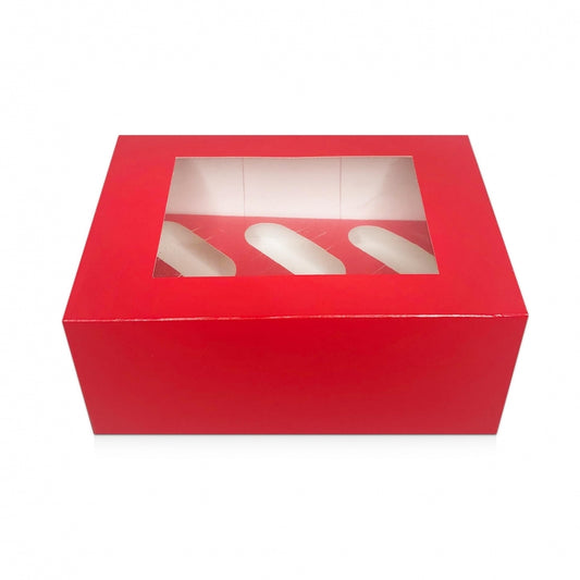 4" Deep Red Luxury Cupcake Box - Holds 6