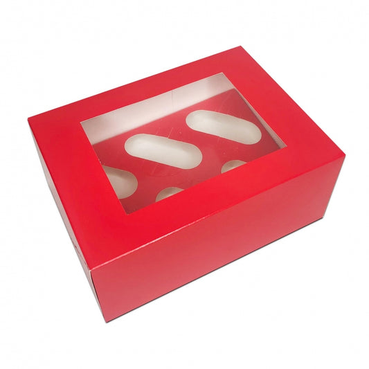 4" Deep Red Luxury Cupcake Box - Holds 6