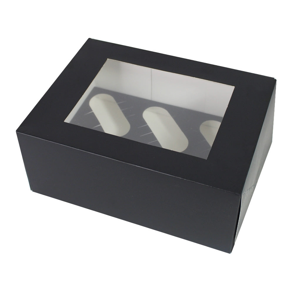 Black Luxury Cupcake Box With Window - 4" Deep