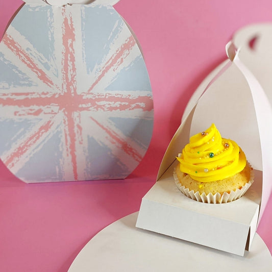 Cupcake Handbag Box Holds 1 - Union Jack Print x 10