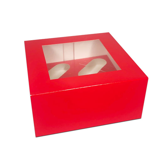 Holds 4 Luxury Satin Cupcake Box - Red