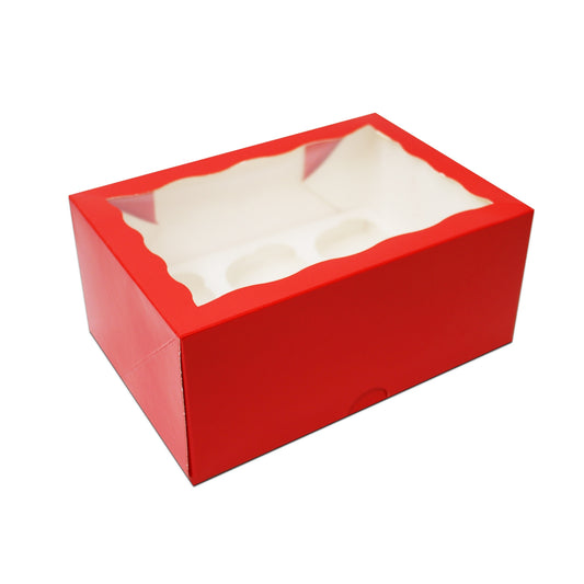 Holds 6 Luxury Gloss Cupcake Box - Red