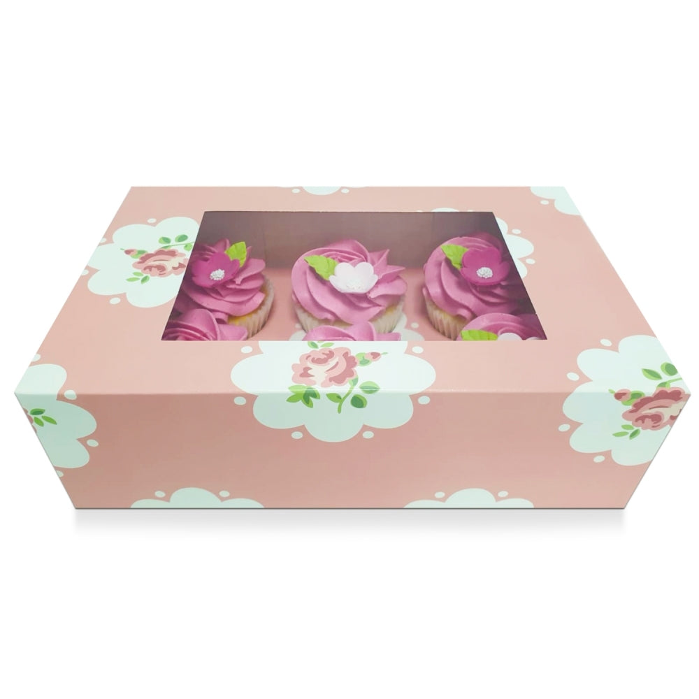 Holds 6 Pink Rose Satin Cupcake Box