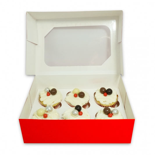 Luxury Satin Red Cupcake Box - holds 6