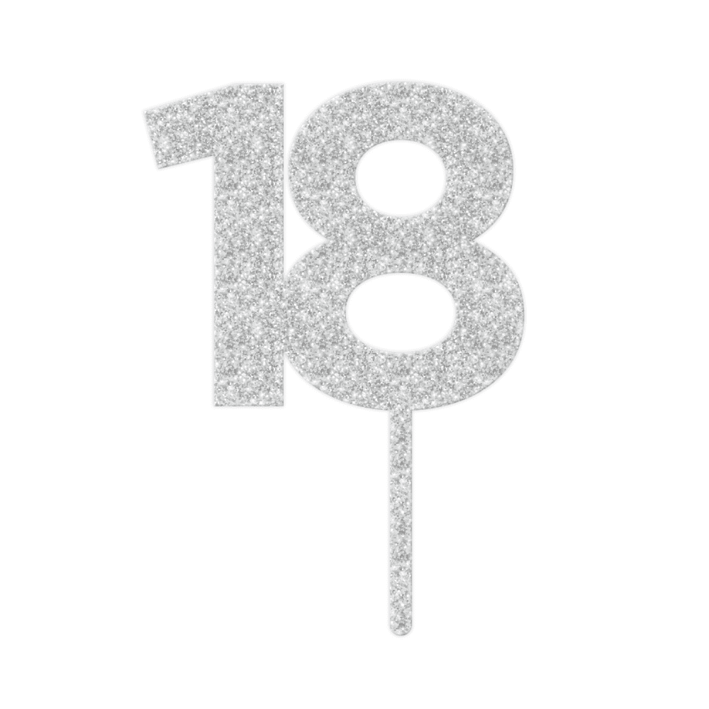MAKE A WISH Birthday Numbers - Silver Glitter Acrylic Cupcake Toppers