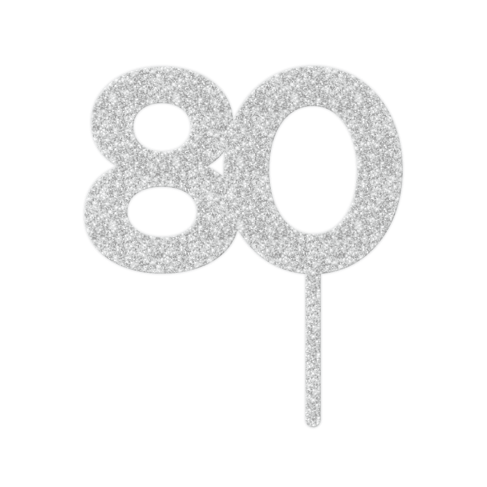 MAKE A WISH Birthday Numbers - Silver Glitter Acrylic Cupcake Toppers
