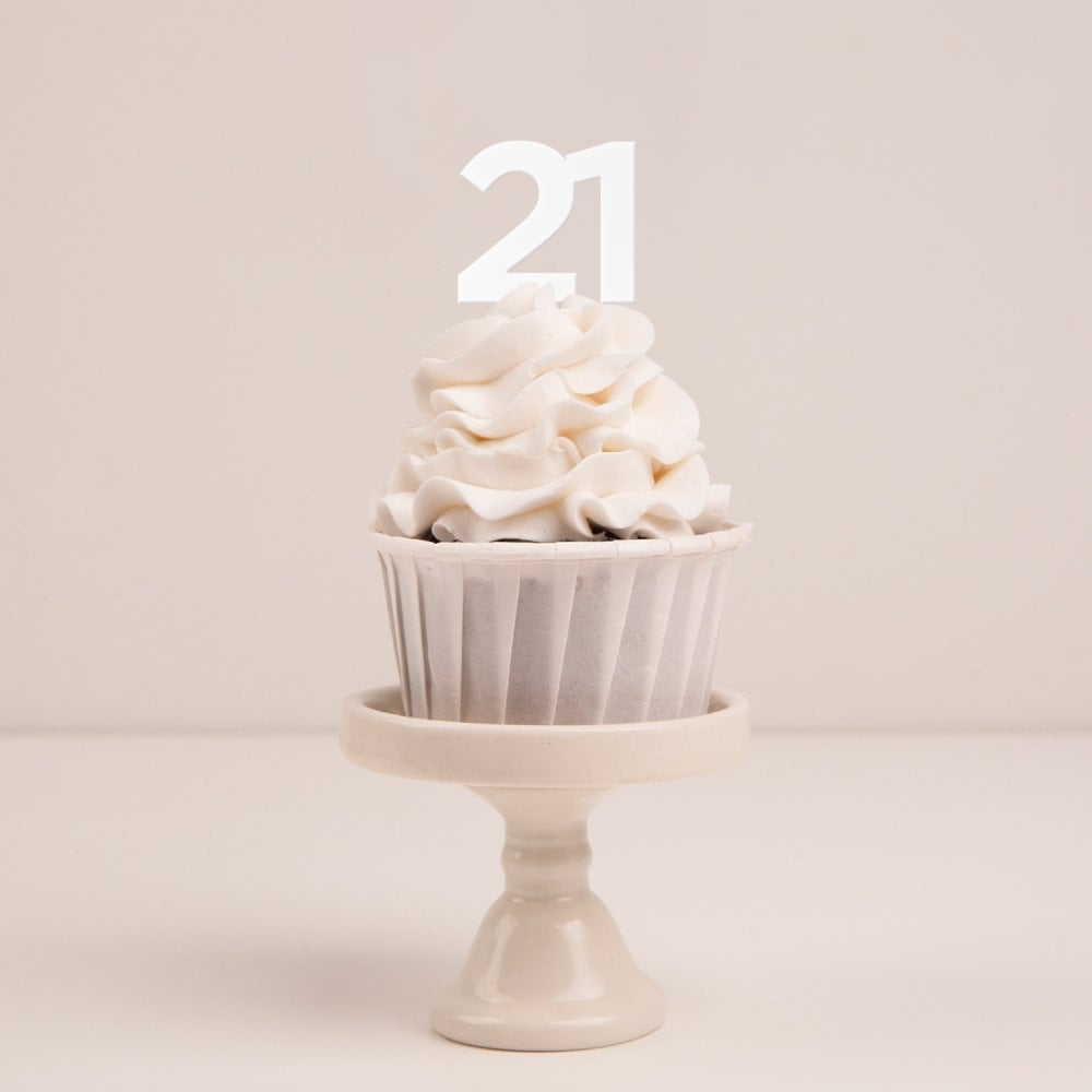 MAKE A WISH Birthday Numbers - White Acrylic Cupcake Toppers