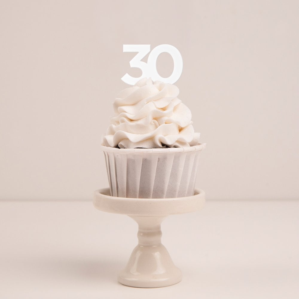 MAKE A WISH Birthday Numbers - White Acrylic Cupcake Toppers