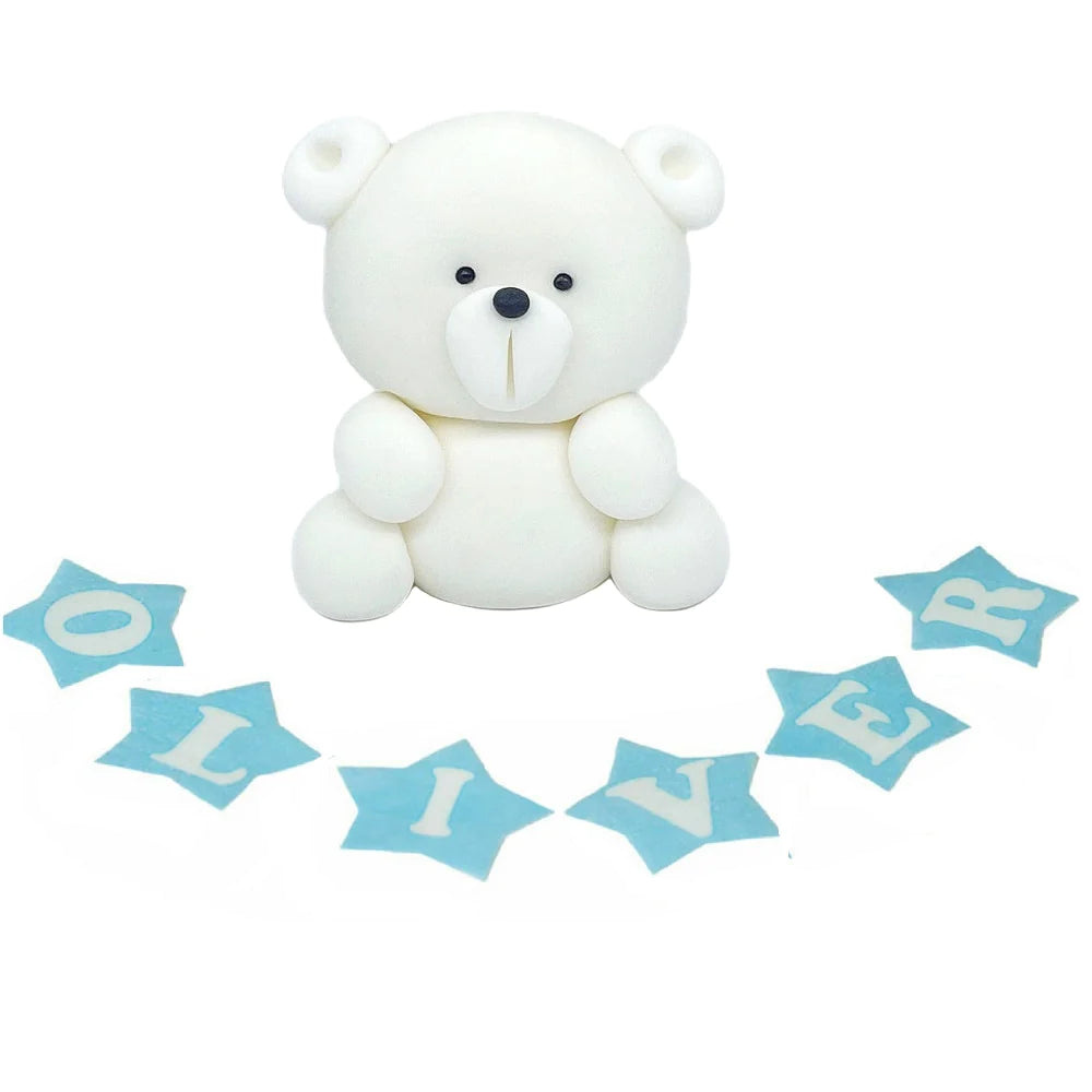 White Teddy Set - Edible Cake Topper