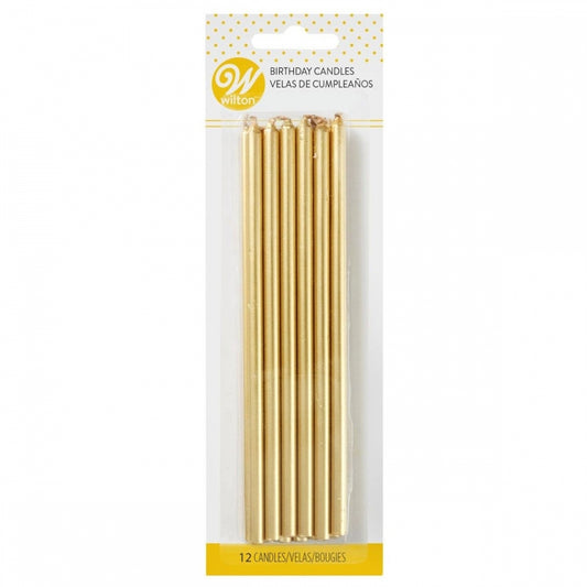 WILTON - Tall Gold Birthday Candles - Pack of 12